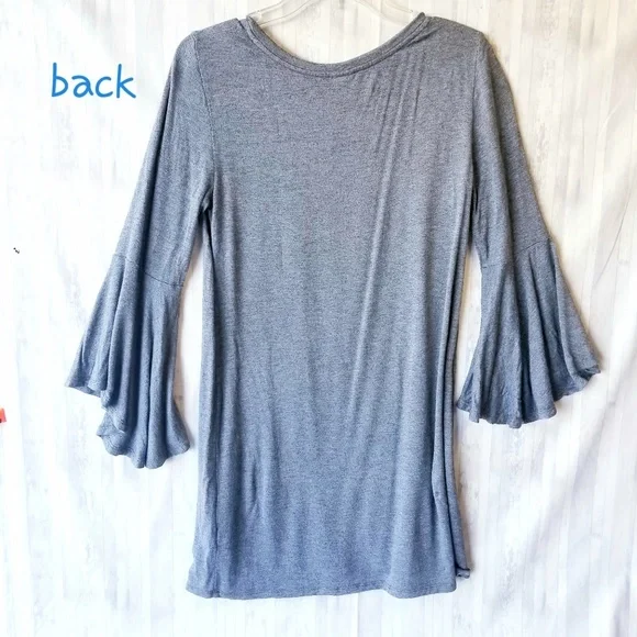Kensie Sweater Boho Bell Sleeves Mini Dress Gray Size M - Picture 3 of 9